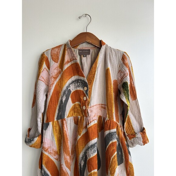 Bel Kazan Muslin Gauze Midi Dress Orange Boho Size XS - Picture 2 of 8